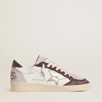 Golden Goose Ball Star Ltd In Nappa With Platinum Foiled Leather Star And Burgundy Nubuck Leather Heel Tab