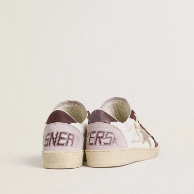 Golden Goose Ball Star Ltd In Nappa With Platinum Foiled Leather Star And Burgundy Nubuck Leather Heel Tab