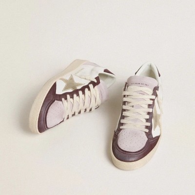 Golden Goose Ball Star Ltd In Nappa With Platinum Foiled Leather Star And Burgundy Nubuck Leather Heel Tab Golden Goose Ball Star Ltd In Nappa With Platinum Foiled Leather Star And Burgundy Nubuck Leather Heel Tab