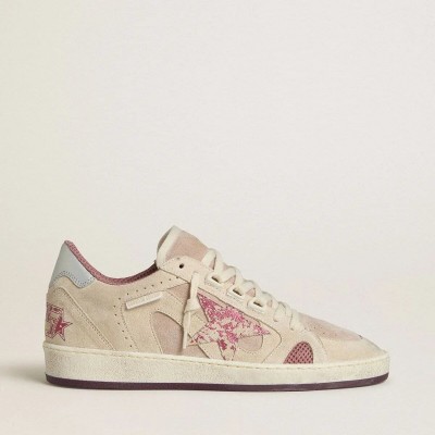 Golden Goose Ball Star Ltd In Pink And Beige Suede With Pearl-Gray Leather Heel Tab Golden Goose Ball Star Ltd In Pink And Beige Suede With Pearl-Gray Leather Heel Tab
