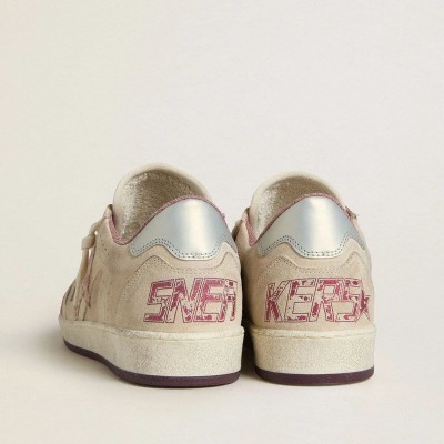 Golden Goose Ball Star Ltd In Pink And Beige Suede With Pearl-Gray Leather Heel Tab Golden Goose Ball Star Ltd In Pink And Beige Suede With Pearl-Gray Leather Heel Tab
