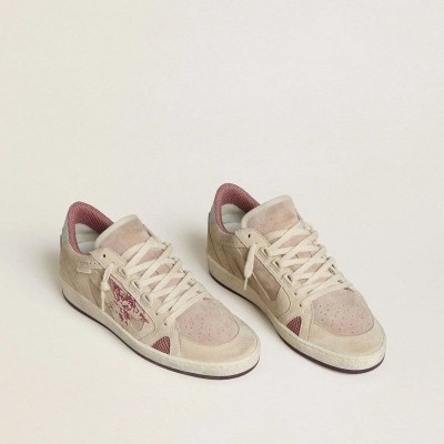 Golden Goose Ball Star Ltd In Pink And Beige Suede With Pearl-Gray Leather Heel Tab Golden Goose Ball Star Ltd In Pink And Beige Suede With Pearl-Gray Leather Heel Tab