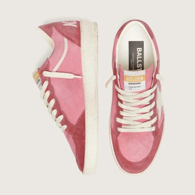 Golden Goose Ball Star Ltd In Pink Suede With Cream Leather Star And Red Suede Inserts Golden Goose Ball Star Ltd In Pink Suede With Cream Leather Star And Red Suede Inserts