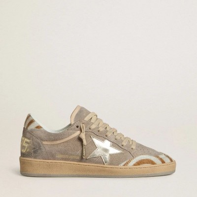 Golden Goose Ball Star Ltd In Suede With Metallic Leather Star And Zebra Pony Skin Heel Tab Golden Goose Ball Star Ltd In Suede With Metallic Leather Star And Zebra Pony Skin Heel Tab