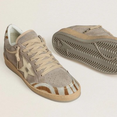 Golden Goose Ball Star Ltd In Suede With Metallic Leather Star And Zebra Pony Skin Heel Tab Golden Goose Ball Star Ltd In Suede With Metallic Leather Star And Zebra Pony Skin Heel Tab