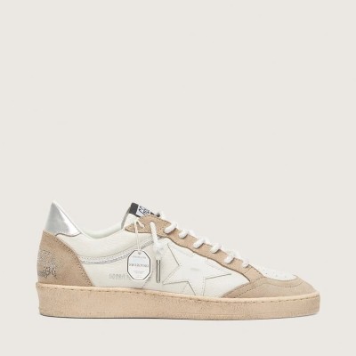 Golden Goose Ball Star Ltd In White Leather And Beige Suede With White Star Golden Goose Ball Star Ltd In White Leather And Beige Suede With White Star