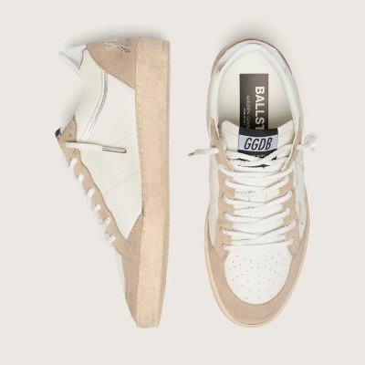 Golden Goose Ball Star Ltd In White Leather And Beige Suede With White Star Golden Goose Ball Star Ltd In White Leather And Beige Suede With White Star
