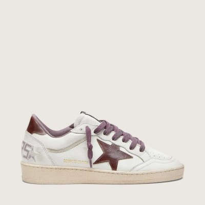 Golden Goose Ball Star Ltd In White Leather With Burgundy Leather Star Golden Goose Ball Star Ltd In White Leather With Burgundy Leather Star