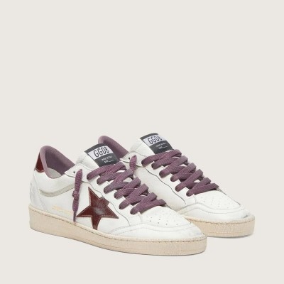 Golden Goose Ball Star Ltd In White Leather With Burgundy Leather Star Golden Goose Ball Star Ltd In White Leather With Burgundy Leather Star