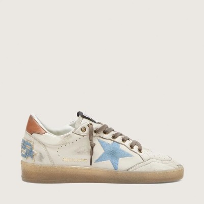 Golden Goose Ball Star Ltd In White Leather With Light Blue Embroidered Star Golden Goose Ball Star Ltd In White Leather With Light Blue Embroidered Star