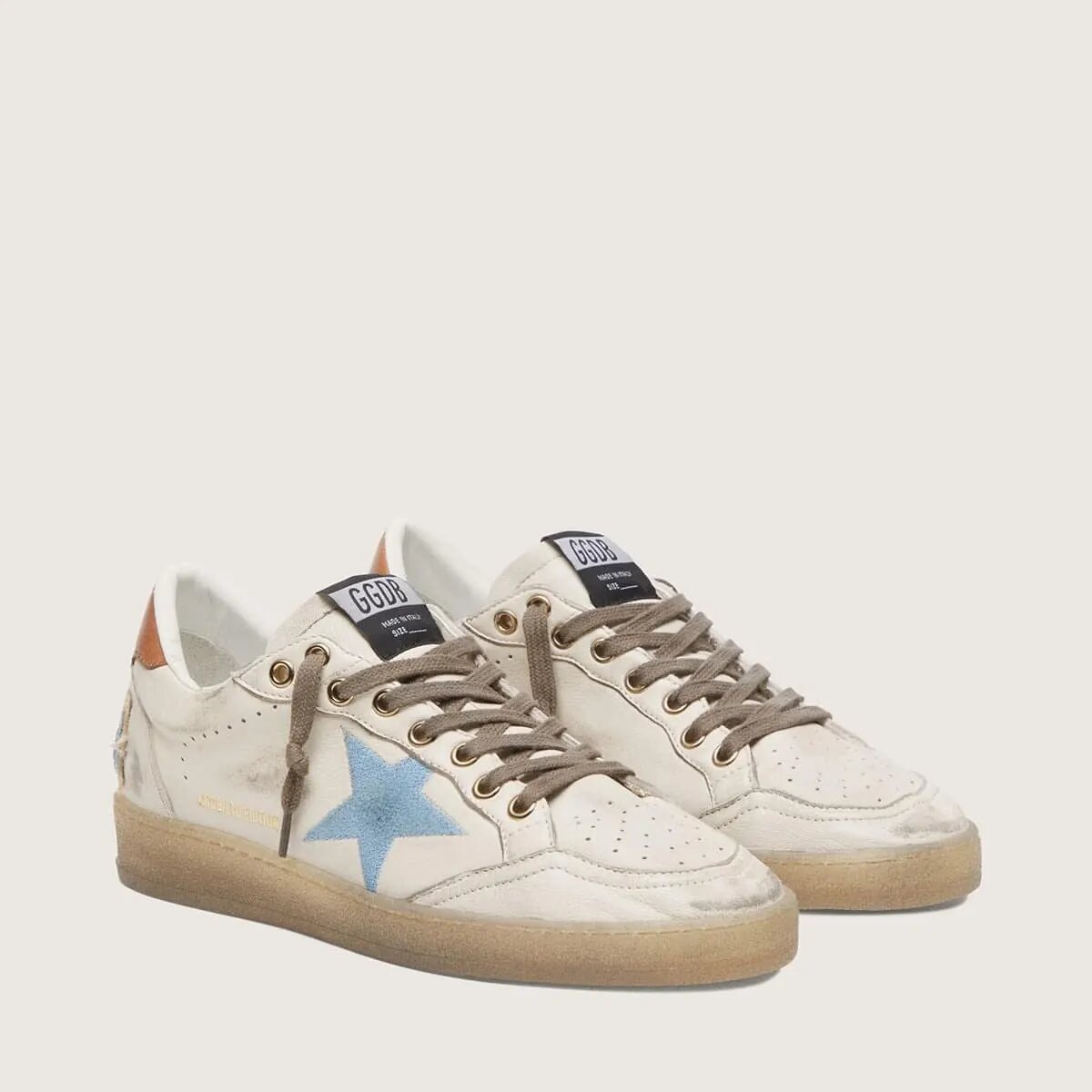 Golden Goose Ball Star Ltd In White Leather With Light Blue Embroidered Star Golden Goose Ball Star Ltd In White Leather With Light Blue Embroidered Star