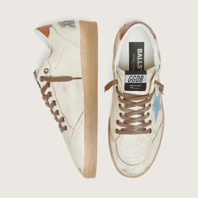 Golden Goose Ball Star Ltd In White Leather With Light Blue Embroidered Star Golden Goose Ball Star Ltd In White Leather With Light Blue Embroidered Star