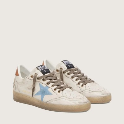 Golden Goose Ball Star Ltd In White Leather With Light Blue Embroidered Star Golden Goose Ball Star Ltd In White Leather With Light Blue Embroidered Star