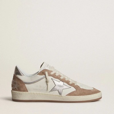 Golden Goose Ball Star Ltd In White Nappa Leather And Old Rose Suede With Metallic Silver Leather Star And Heel Tab Golden Goose Ball Star Ltd In White Nappa Leather And Old Rose Suede With Metallic Silver Leather Star And Heel Tab