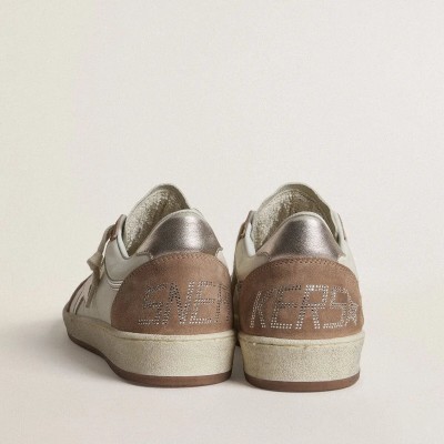 Golden Goose Ball Star Ltd In White Nappa Leather And Old Rose Suede With Metallic Silver Leather Star And Heel Tab Golden Goose Ball Star Ltd In White Nappa Leather And Old Rose Suede With Metallic Silver Leather Star And Heel Tab