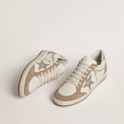 Golden Goose Ball Star Ltd In White Nappa Leather And Old Rose Suede With Metallic Silver Leather Star And Heel Tab Golden Goose Ball Star Ltd In White Nappa Leather And Old Rose Suede With Metallic Silver Leather Star And Heel Tab