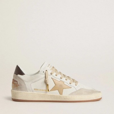 Golden Goose Ball Star Ltd With Beige Star And Black Heel Tab Golden Goose Ball Star Ltd With Beige Star And Black Heel Tab