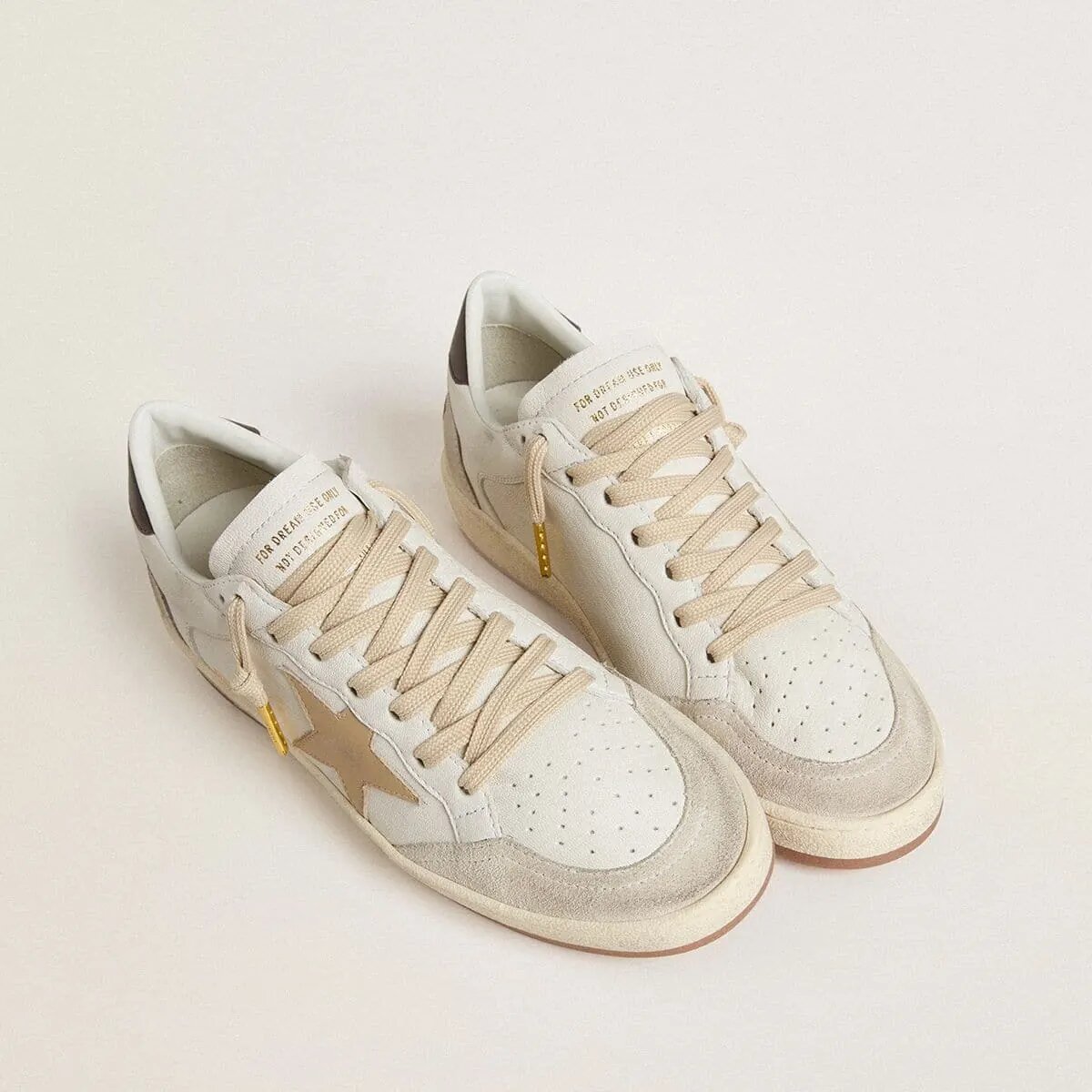 Golden Goose Ball Star Ltd With Beige Star And Black Heel Tab Golden Goose Ball Star Ltd With Beige Star And Black Heel Tab