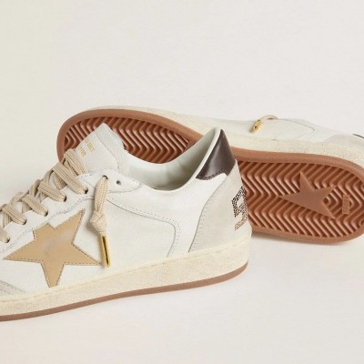 Golden Goose Ball Star Ltd With Beige Star And Black Heel Tab Golden Goose Ball Star Ltd With Beige Star And Black Heel Tab