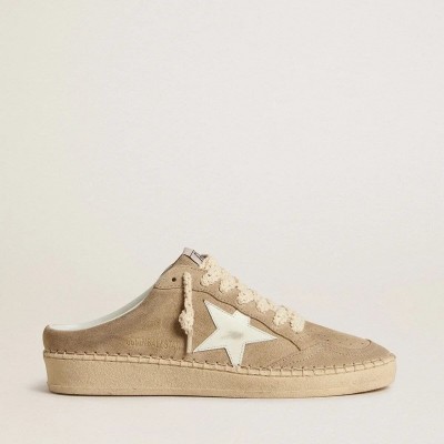 Golden Goose Ball Star Sabot In Beige Suede With White Leather Star