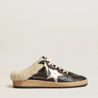 Golden Goose Ball Star Sabots In Nappa With Platinum Star And Shearling Lining Golden Goose Ball Star Sabots In Nappa With Platinum Star And Shearling Lining