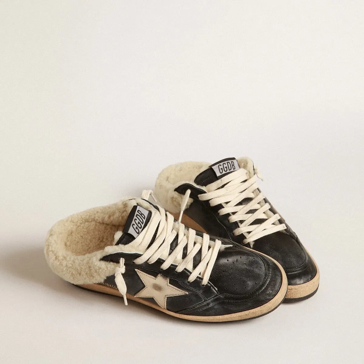 Golden Goose Ball Star Sabots In Nappa With Platinum Star And Shearling Lining Golden Goose Ball Star Sabots In Nappa With Platinum Star And Shearling Lining