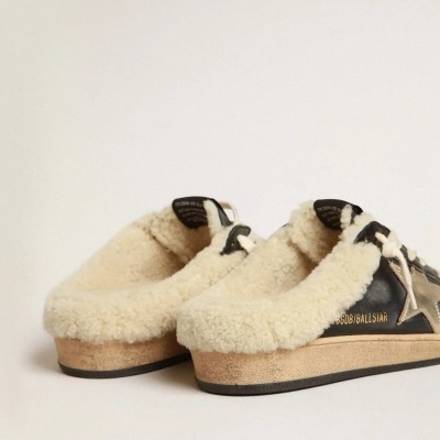 Golden Goose Ball Star Sabots In Nappa With Platinum Star And Shearling Lining Golden Goose Ball Star Sabots In Nappa With Platinum Star And Shearling Lining