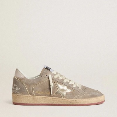 Golden Goose Ball Star In Beige Suede With Gold Metallic Leather Star And Bead Lettering Golden Goose Ball Star In Beige Suede With Gold Metallic Leather Star And Bead Lettering