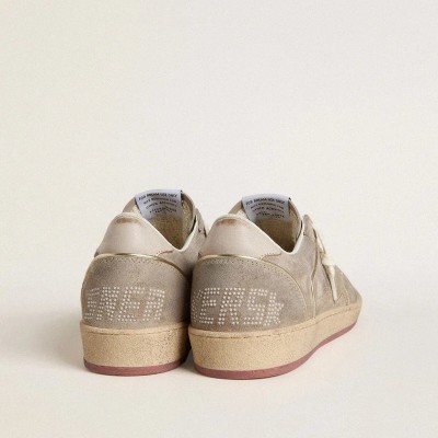 Golden Goose Ball Star In Beige Suede With Gold Metallic Leather Star And Bead Lettering Golden Goose Ball Star In Beige Suede With Gold Metallic Leather Star And Bead Lettering