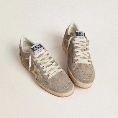Golden Goose Ball Star In Beige Suede With Gold Metallic Leather Star And Bead Lettering Golden Goose Ball Star In Beige Suede With Gold Metallic Leather Star And Bead Lettering