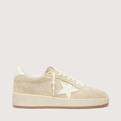 Golden Goose Ball Star In Beige Suede With White Leather Star And Heel Tab Golden Goose Ball Star In Beige Suede With White Leather Star And Heel Tab