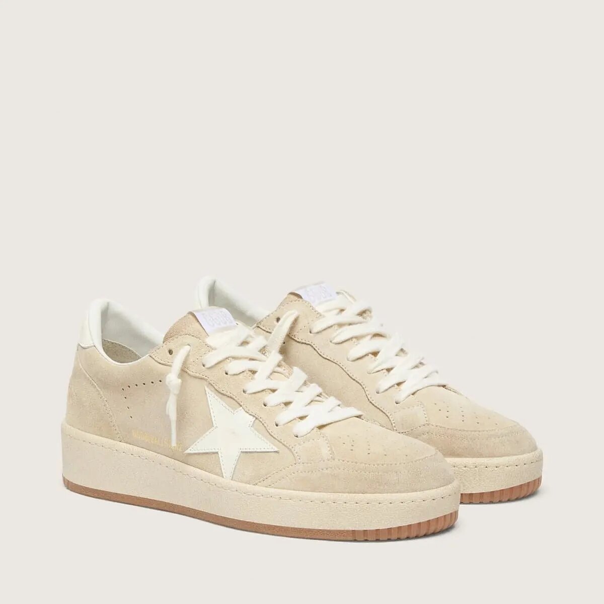 Golden Goose Ball Star In Beige Suede With White Leather Star And Heel Tab Golden Goose Ball Star In Beige Suede With White Leather Star And Heel Tab