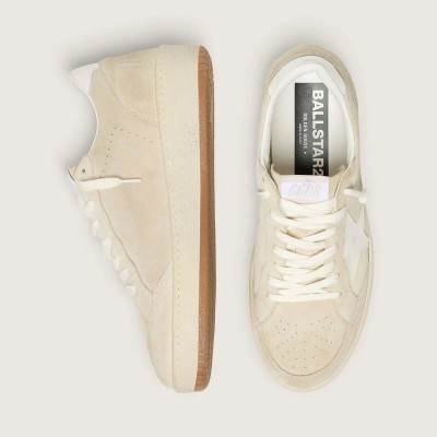 Golden Goose Ball Star In Beige Suede With White Leather Star And Heel Tab Golden Goose Ball Star In Beige Suede With White Leather Star And Heel Tab