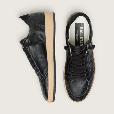 Golden Goose Ball Star In Black Nappa With Black Glitter Star And Suede Heel Tab Golden Goose Ball Star In Black Nappa With Black Glitter Star And Suede Heel Tab