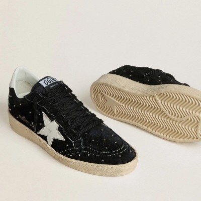 Golden Goose Ball Star In Black Suede With Studs And White Leather Star Golden Goose Ball Star In Black Suede With Studs And White Leather Star