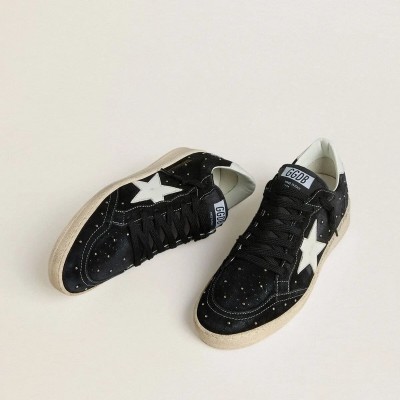 Golden Goose Ball Star In Black Suede With Studs And White Leather Star Golden Goose Ball Star In Black Suede With Studs And White Leather Star