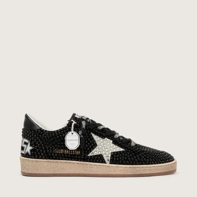 Golden Goose Ball Star In Black Suede With White Star And Swarovski Crystals Golden Goose Ball Star In Black Suede With White Star And Swarovski Crystals