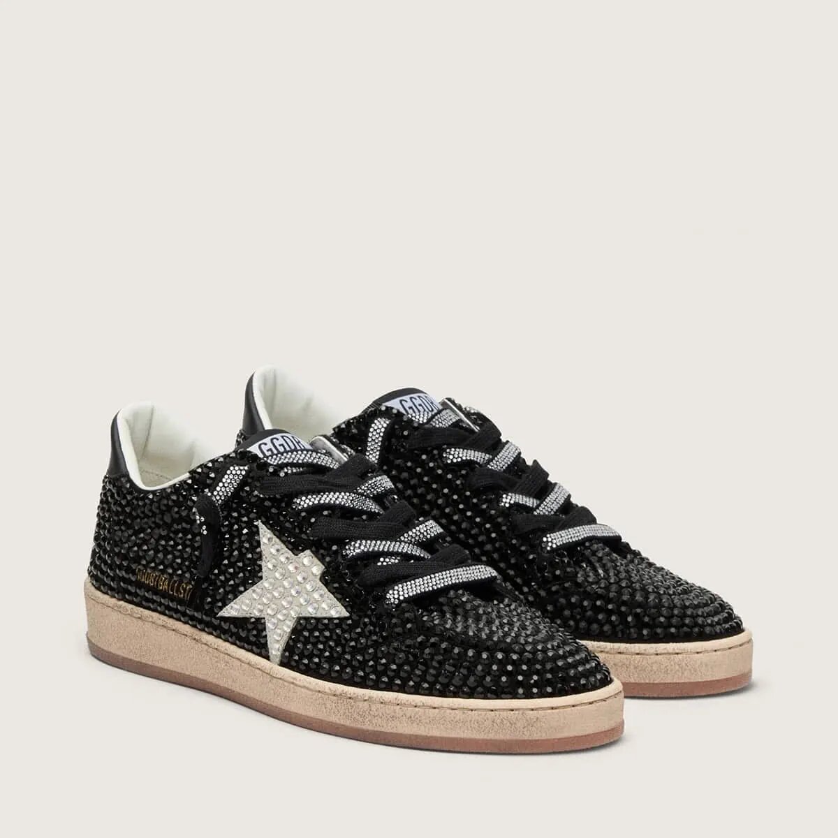 Golden Goose Ball Star In Black Suede With White Star And Swarovski Crystals Golden Goose Ball Star In Black Suede With White Star And Swarovski Crystals