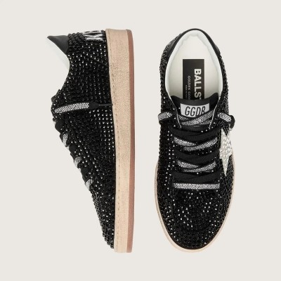 Golden Goose Ball Star In Black Suede With White Star And Swarovski Crystals Golden Goose Ball Star In Black Suede With White Star And Swarovski Crystals