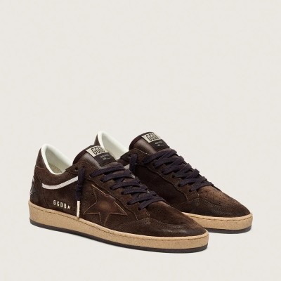 Golden Goose Ball Star In Brown Suede With Brown Leather Star And Heel Tab Golden Goose Ball Star In Brown Suede With Brown Leather Star And Heel Tab