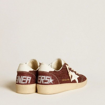 Golden Goose Ball Star In Burgundy Glitter With White Leather Star And Heel Tab Golden Goose Ball Star In Burgundy Glitter With White Leather Star And Heel Tab