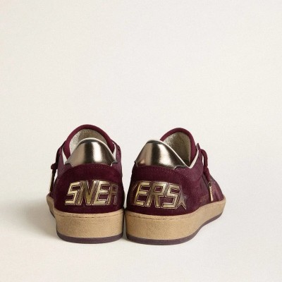 Golden Goose Ball Star In Burgundy Suede With Crystal Star And Metallic Leather Heel Tab Golden Goose Ball Star In Burgundy Suede With Crystal Star And Metallic Leather Heel Tab