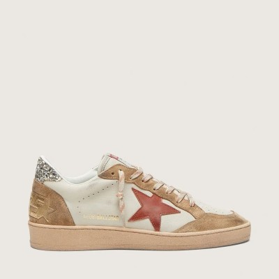 Golden Goose Ball Star In Cream Leather With Brick-Red Leather Star And Suede Inserts Golden Goose Ball Star In Cream Leather With Brick-Red Leather Star And Suede Inserts