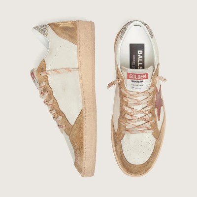 Golden Goose Ball Star In Cream Leather With Brick-Red Leather Star And Suede Inserts Golden Goose Ball Star In Cream Leather With Brick-Red Leather Star And Suede Inserts