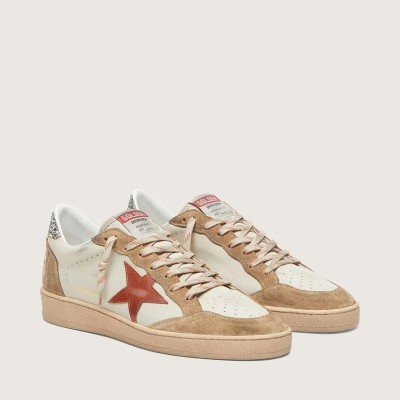 Golden Goose Ball Star In Cream Leather With Brick-Red Leather Star And Suede Inserts Golden Goose Ball Star In Cream Leather With Brick-Red Leather Star And Suede Inserts