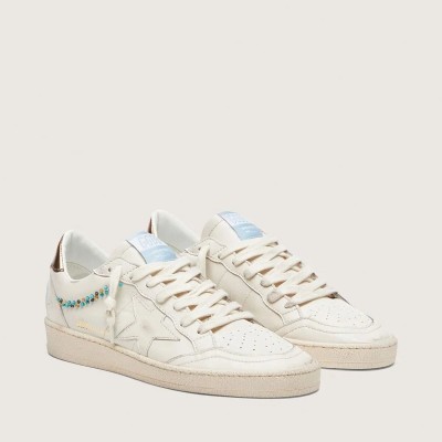 Golden Goose Ball Star In Cream Leather With Tone-On-Tone Star And Beads Golden Goose Ball Star In Cream Leather With Tone-On-Tone Star And Beads