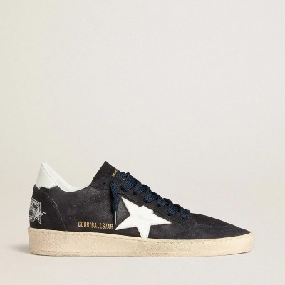 Golden Goose Ball Star In Dark Blue Suede With Leather Star And Heel Tab Golden Goose Ball Star In Dark Blue Suede With Leather Star And Heel Tab