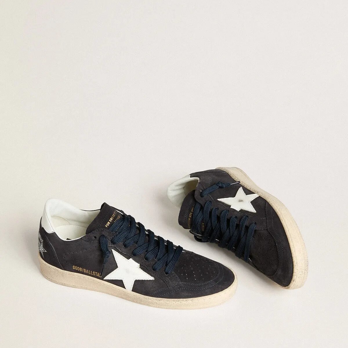 Golden Goose Ball Star In Dark Blue Suede With Leather Star And Heel Tab Golden Goose Ball Star In Dark Blue Suede With Leather Star And Heel Tab
