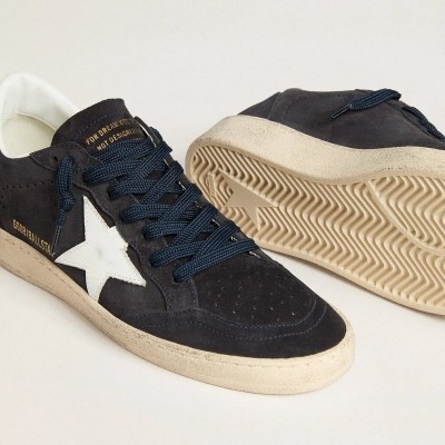 Golden Goose Ball Star In Dark Blue Suede With Leather Star And Heel Tab Golden Goose Ball Star In Dark Blue Suede With Leather Star And Heel Tab