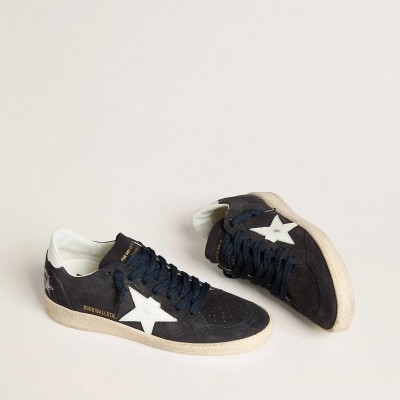 Golden Goose Ball Star In Dark Blue Suede With Leather Star And Heel Tab Golden Goose Ball Star In Dark Blue Suede With Leather Star And Heel Tab